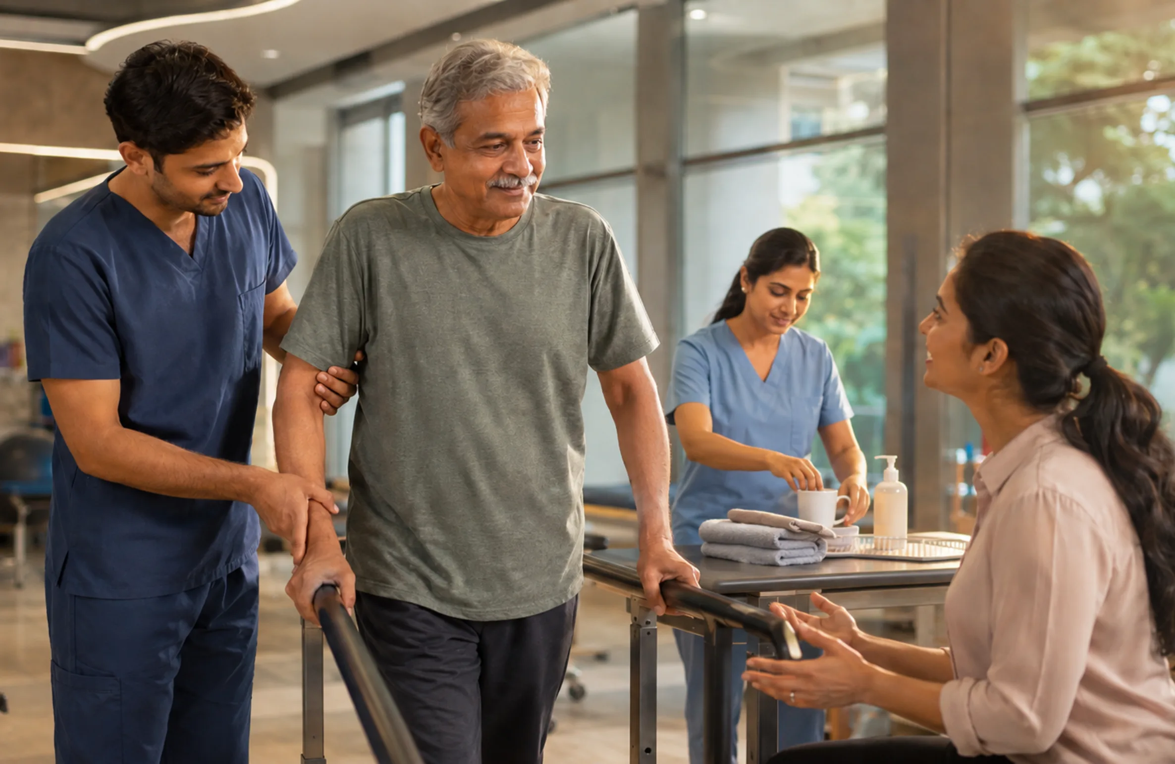 Physiotherapy Treatment Physiotherapist guiding a patient through mobility exercises